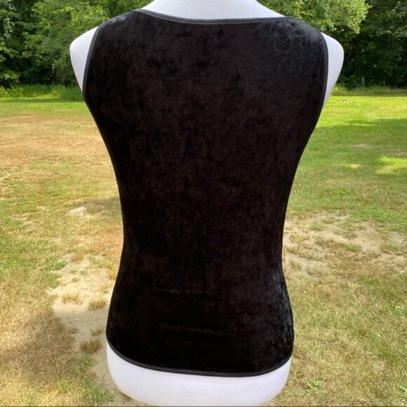EMANUEL UNGARO TOP TANK BLACK VELVET SLEEVELESS STRETCH BATEAU NECK SIZE S (P) - Picture 6 of 9